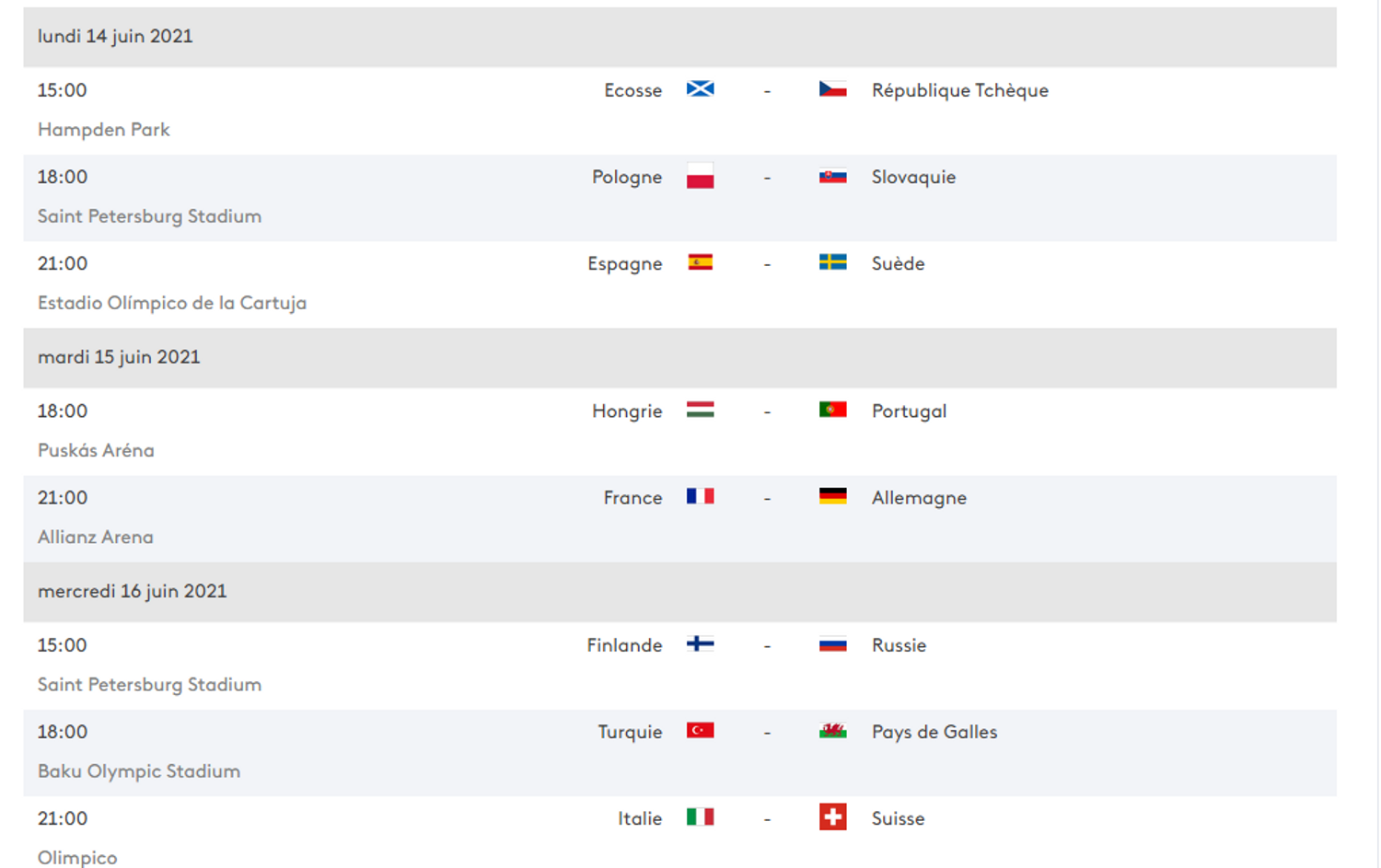Programme de la semaine